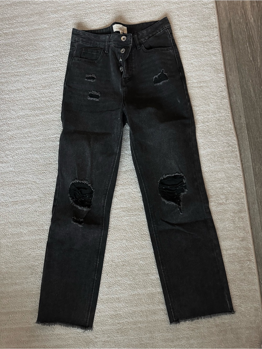 Chelsea & Violet Black Distressed Straight-Leg Jeans